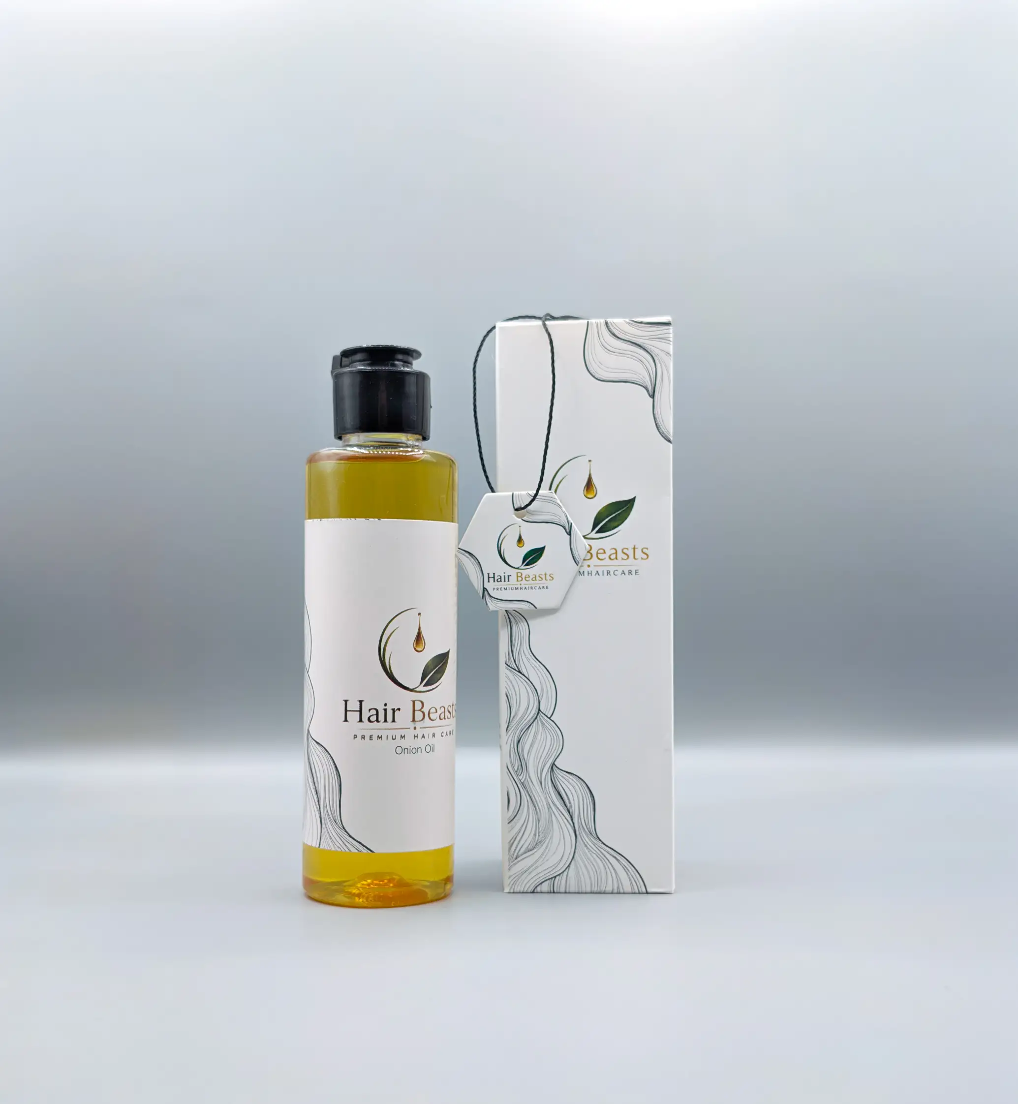 Hair serum bottle with botanical background